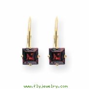 14k 5mm Princess Cut Garnet leverback earring