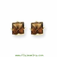 14k 5mm Square Smokey Quartz Earring