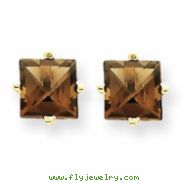 14k 5mm Square Smokey Quartz Earring