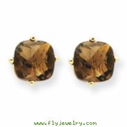 14k 6mm Cushion Smokey Quartz Earring