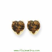 14k 6mm Heart Smokey Quartz Earring