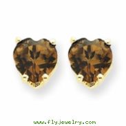 14k 6mm Heart Smokey Quartz Earring