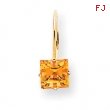 14k 6mm Princess Cut Citrine leverback earring