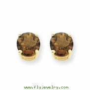 14k 6mm Round Smokey Quartz Earring