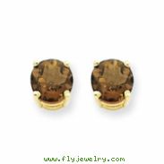 14k 6mm Round Smokey Quartz Earring