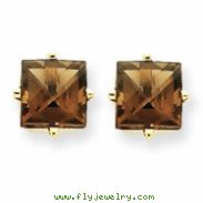 14k 6mm Square Smokey Quartz Earring