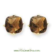 14k 7mm Cushion Smokey Quartz Earring