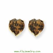 14k 7mm Heart Smokey Quartz Earring