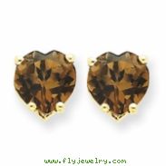 14k 7mm Heart Smokey Quartz Earring