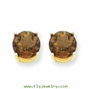 14k 7mm Round Smokey Quartz Earring