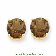 14k 7mm Round Smokey Quartz Earring