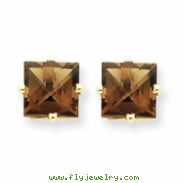 14k 7mm Square Smokey Quartz Earring