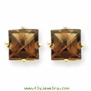 14k 7mm Square Smokey Quartz Earring