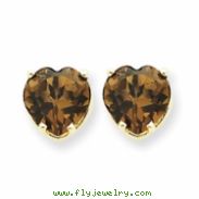 14k 8mm Heart Smokey Quartz Earring