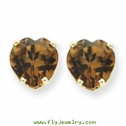 14k 8mm Heart Smokey Quartz Earring