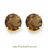 14k 8mm Round Smokey Quartz Earring