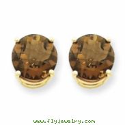 14k 8mm Round Smokey Quartz Earring