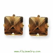 14k 8mm Square Smokey Quartz Earring