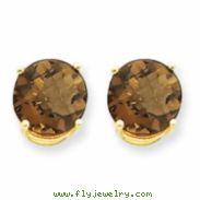 14k 9mm Round Smokey Quartz Earring