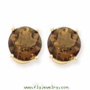 14k 9mm Round Smokey Quartz Earring