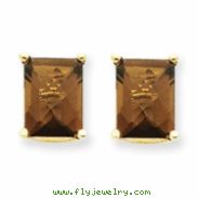 14k 9x7 Emerald Smokey Quartz Earring