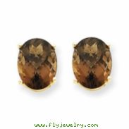 14k 9x7 Oval Smokey Quartz Earring