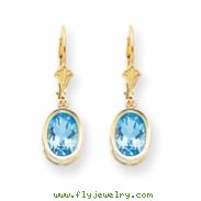 14k 9x7mm Oval Blue Topaz leverback earring