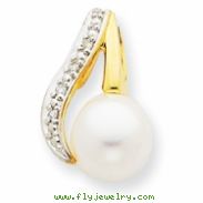 14K and Rhodium Diamond Pearl Pendant