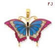 14K Blue Stained Glass Wings Butterfly Pendant