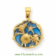 14K Blue Stained Glassed Shell Cluster Pendant