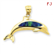 14K Created Opal Dolphin Pendant