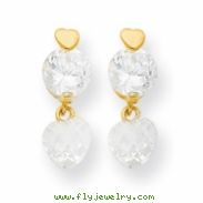14k CZ Heart Dangle Post Earrings