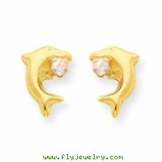 14k Dolphin w/Pink CZ Post Earrings