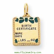 14k Enameled Blue Engraveable Birth Certificate Charm