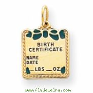 14k Enameled Blue Engraveable Birth Certificate Charm