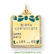 14k Enameled Blue Engraveable Birth Certificate Charm