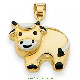 14k Enameled Cow Charm