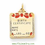 14k Enameled Pink Engraveable Birth Certificate Charm