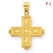 14K Etched Square Cross with Crown Tips Pendant