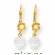 14k Flower CZ/Freshwater Cultured Pearl Leverback Earrings