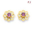 14k Flower w/Purple CZ Post Earrings