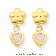14k Flower/Heart w/Pink CZ Post Earrings