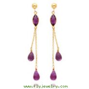 14K Gold  Amethyst Post Dangle Earrings
