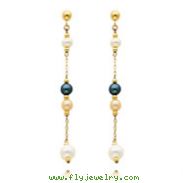 14K Gold  Black Pink And White Pearl Dangle Earrings