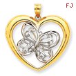 14K Gold & Rhodium Butterfly in Heart Pendant