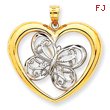 14K Gold & Rhodium Butterfly in Heart Pendant