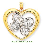 14K Gold & Rhodium Butterfly in Heart Pendant