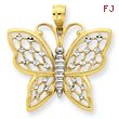 14K Gold & Rhodium Diamond Cut Butterfly Pendant