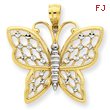 14K Gold & Rhodium Diamond Cut Butterfly Pendant