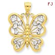 14K Gold & Rhodium Diamond Cut Butterfly Pendant